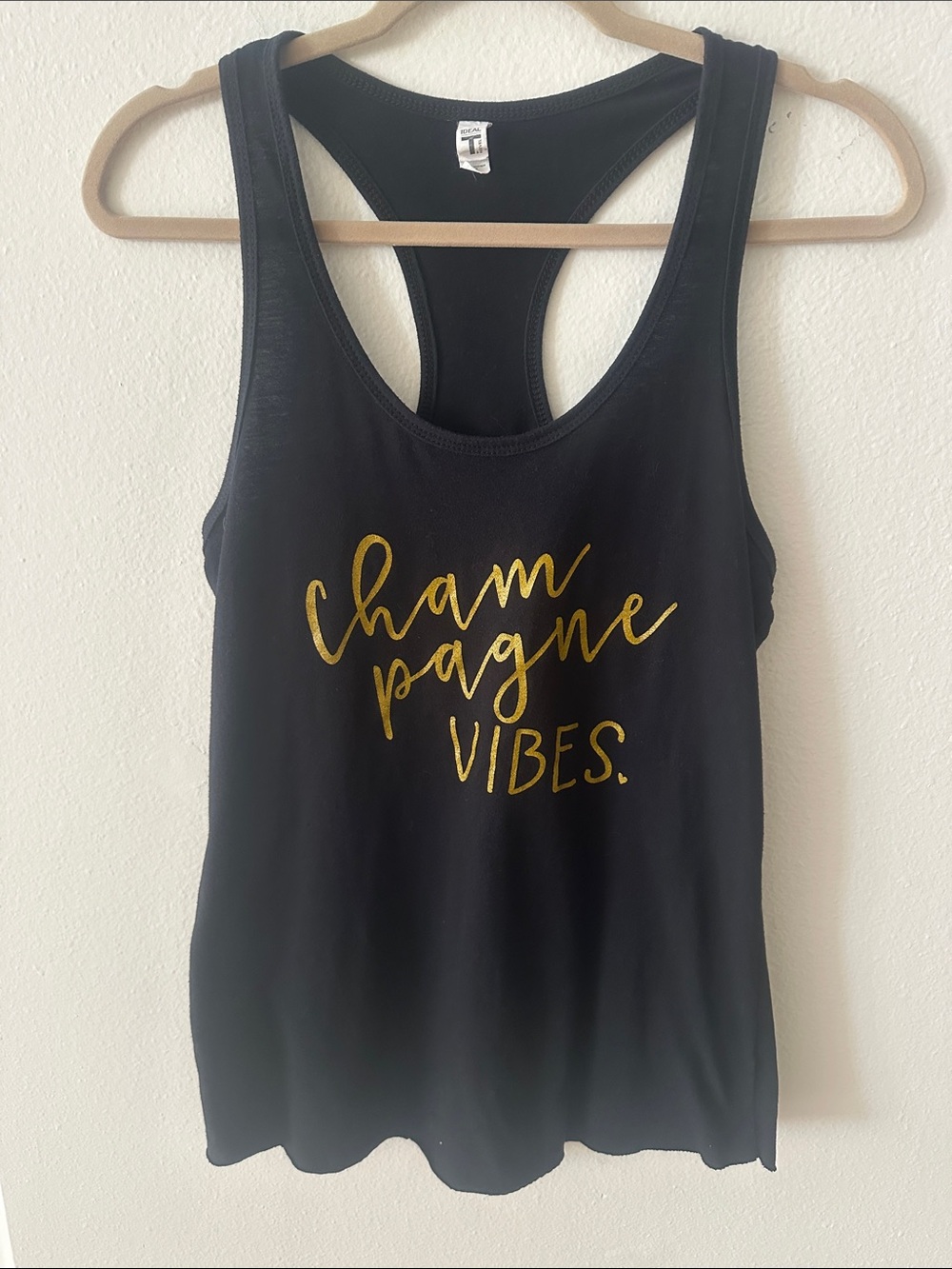 Next Level Apparel Black Racerback Tank with Gold Script